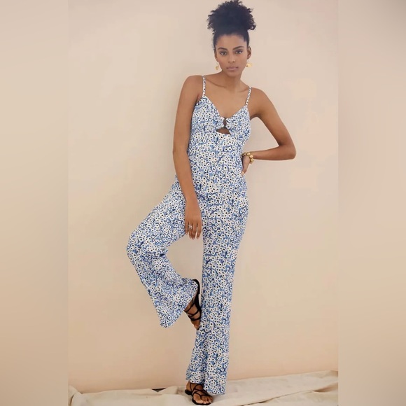 NWT Anthropologie Hutch Blue Motif Ditsy Floral Print Wide Leg Jumpsuit - Picture 3 of 13